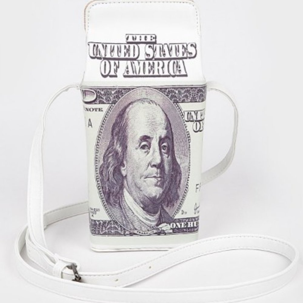 One Hundred Dollar- $100 Money Themed - Milk Carton Crossbody Handbag- NWT